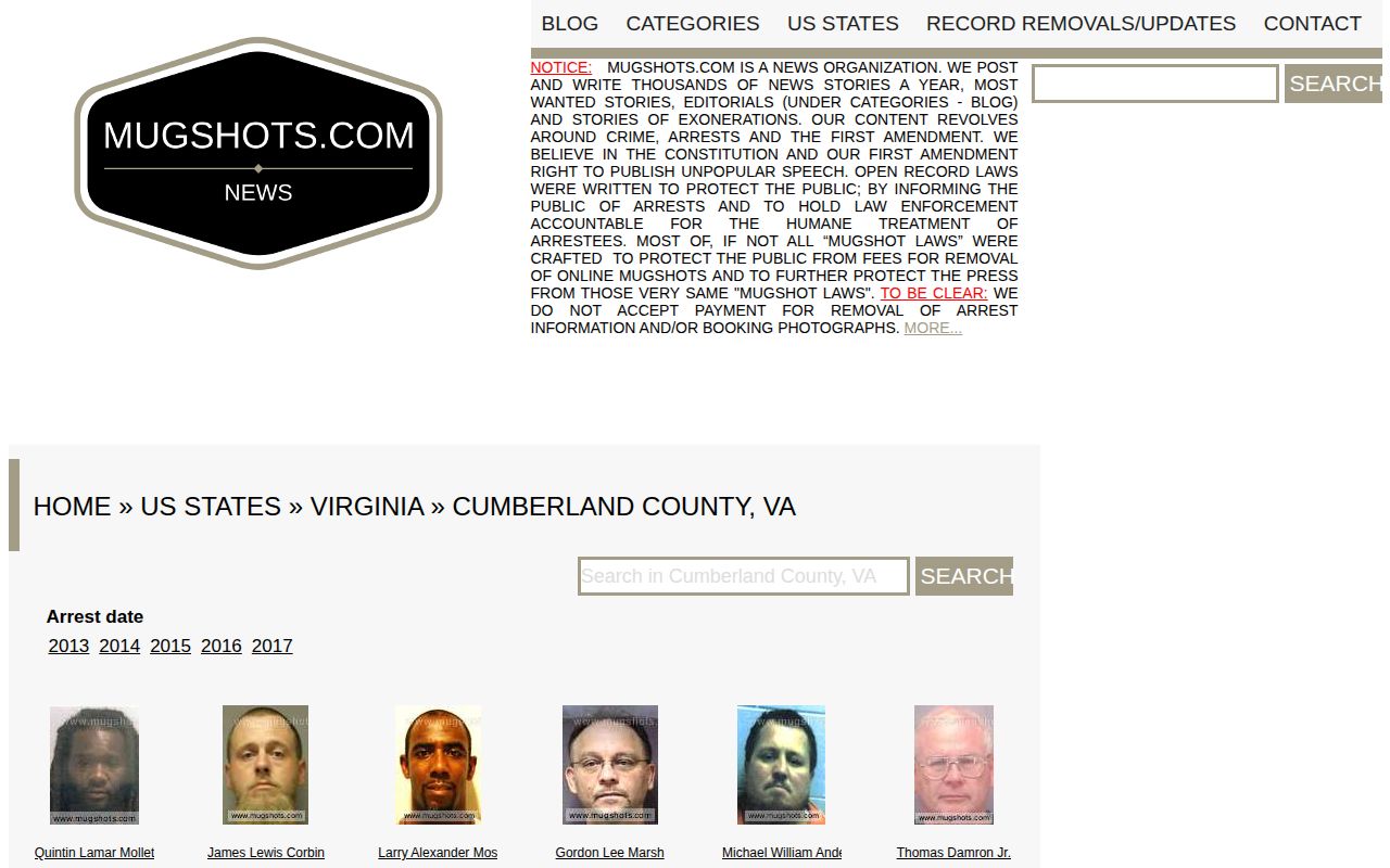 Cumberland County historical secondary mugshot archive context
