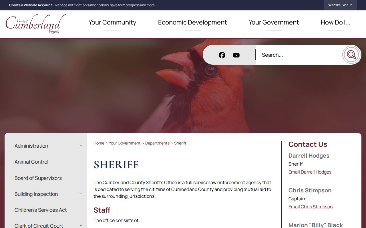 Cumberland County Sheriff&rsquo;s Office official page for county-seat arrest records