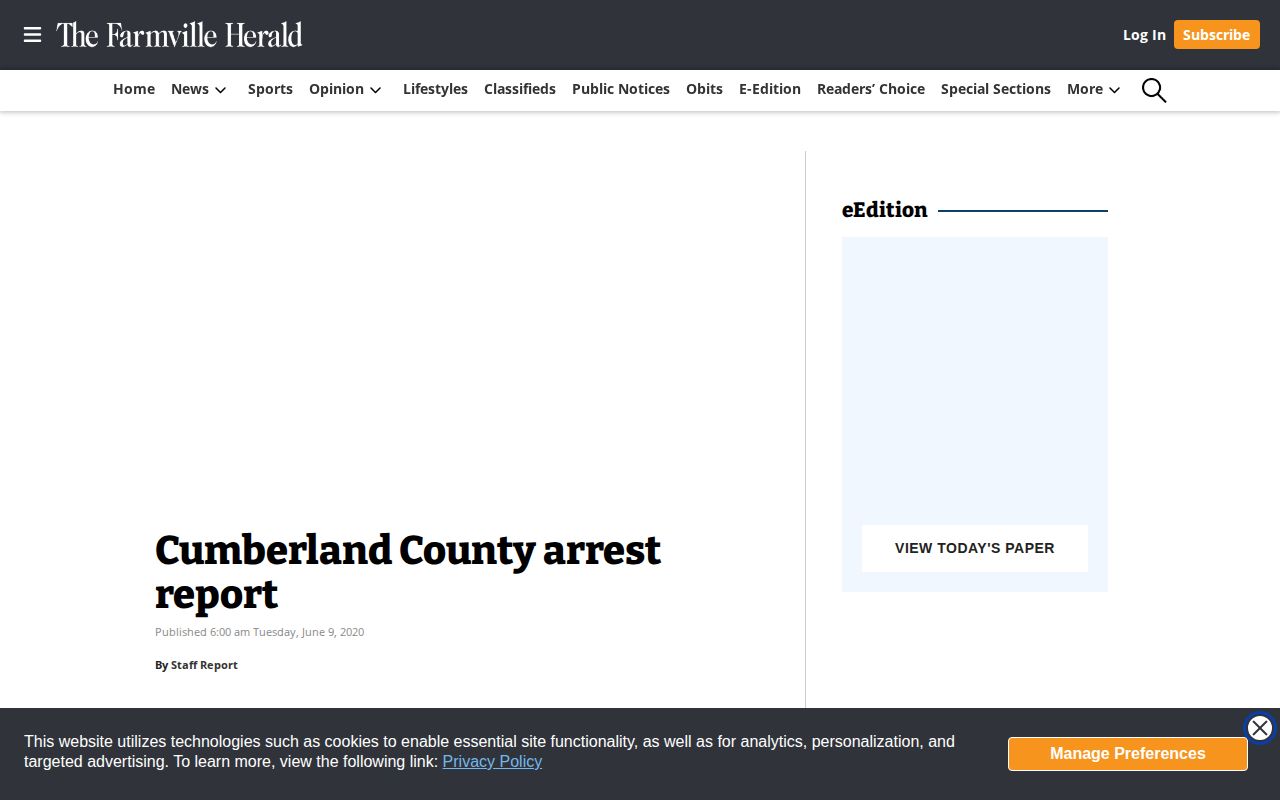 Cumberland County crime news historical Farmville Herald arrest report