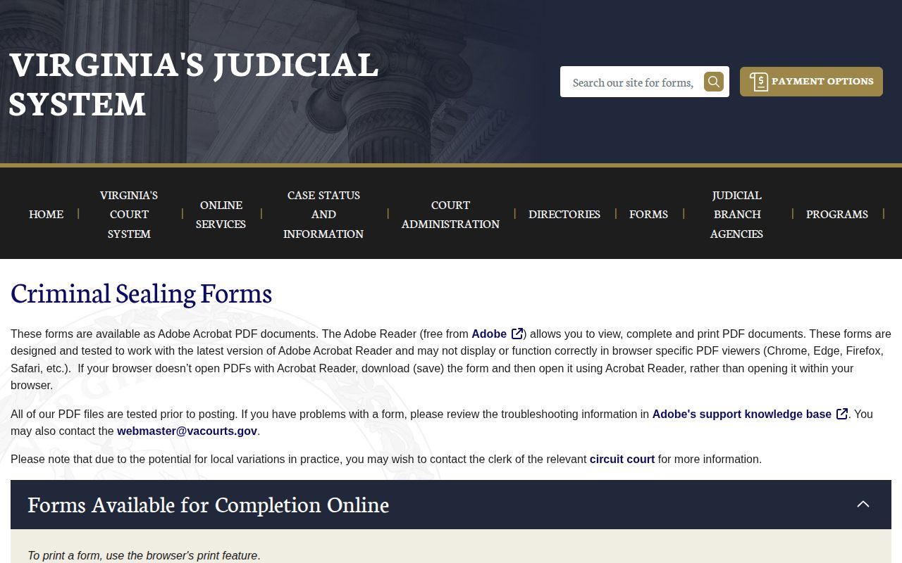 Cumberland County booking record sealing forms source